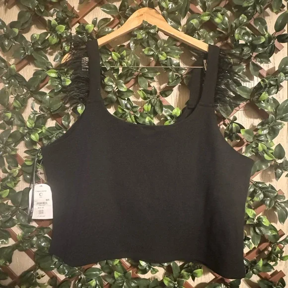 Arula Black Embellished Feather Strap Crop Top NWT – Size C #1 - Picture 7 of 9